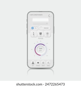 Smartphone App for Smart Home Air Conditioner Controller. UX, UI for IoT-Powered Home Automation. Digital Home Automation Technology. Smart Devices Application Mobile Phone. Air Controller App Vector.