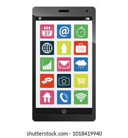 Smartphone With App Symbols - Isolated On White Background