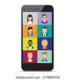 Smartphone app video teleconference. Eps 10 vector file. 