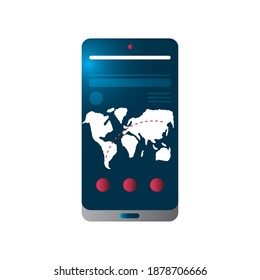 smartphone app world map on screen travel icon image white background vector illustration