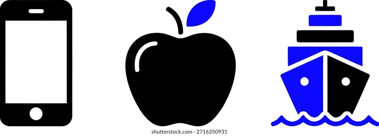 Smartphone, Apple, y el icono de la nave fijados en diseño plano moderno