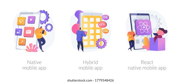 Smartphone Application Abstract Concept Vector Illustration Set. Native, Hybrid And React-native Mobile App, Programming Language, Operating System, Online Store, Marketplace Abstract Metaphor.