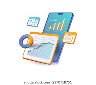 Concepto de ilustración plana de datos de análisis de aplicaciones de Smartphone