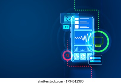 Smartphone application analytics, financial trading banner. Vector illustration
