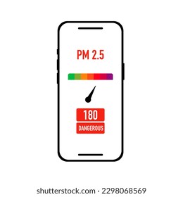 smartphone and application check PM 2.5, Air pollution alert. Check the dust meter gauge sign and icon. Vector illustration