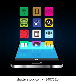 Smartphone and application concept design on dark blue background