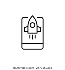 Smartphone Application Displaying Rocket Launching Upward Representing Technological Advancement