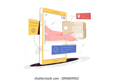 Smartphone application for fast order and delivery service vector illustration. Manage your orders online flat style. App, shipping concept