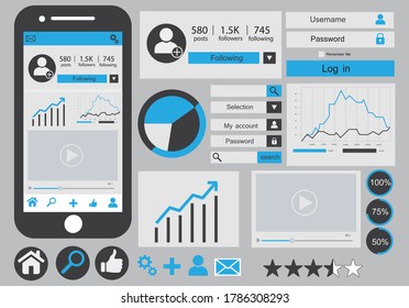 Smartphone application feature template. Design social media applications on mobile phones.
