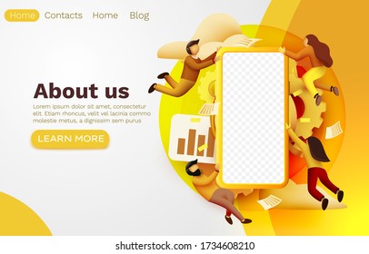 Smartphone application and fly people, mobile web banner, Vector illustration