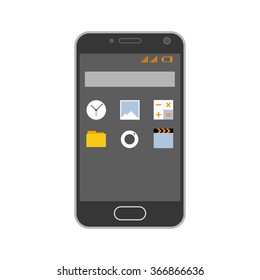 Smartphone with application icons on the white background. Vector illustration
