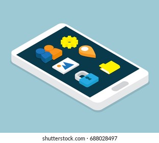smartphone with application isometric vector illustration