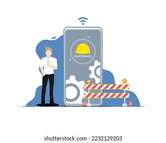 Smartphone application maintenance concept, Human with smartphone, Digital marketing illustration.