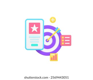 Smartphone application production development analyzing 3d icon realistic vector illustration. Mobile phone app big data statistic analysis research organization productivity planning technology