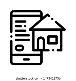 Smartphone Application Search Estate Vector Icon Sign Thin Line. House On Smartphone Display Linear Pictogram. Mortgage On Real Estate, Rent, Buy Or Sale Apartment Garage Contour Illustration