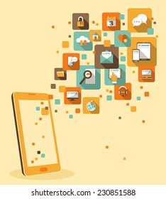 Smartphone with application social, media, web icons
