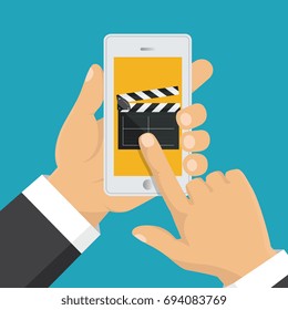Smartphone application. Vector illustration. On line order of cinema tickets. 