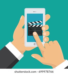 Smartphone application. Vector illustration. On line order of cinema tickets. 