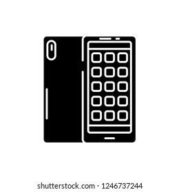 Smartphone applications black icon, vector sign on isolated background. Smartphone applications concept symbol, illustration 