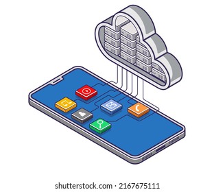 Smartphone applications are saved to the cloud server