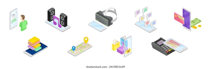 Smartphone Applications and Service Use Isometric Vector Set