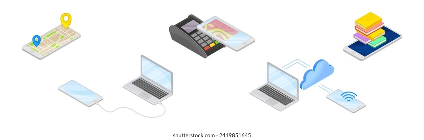 Smartphone Applications and Service Use Isometric Vector Set