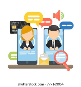Smartphone apps and chat. Solving business problems, chatting and paying with smartphone.