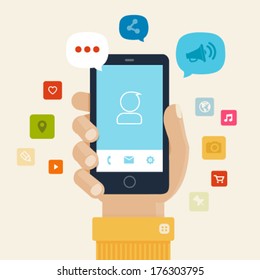 Smartphone apps flat icon design - Stock Illustration