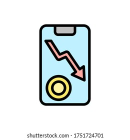 icono de la moneda con la flecha del smartphone. Color simple con elementos de vector de contorno de iconos de bancarrota para ui y ux, sitio web o aplicación móvil
