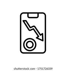 icono de la moneda con la flecha del smartphone. Línea simple, contorno de elementos vectores de iconos de bancarrota para ui y ux, sitio web o aplicación móvil