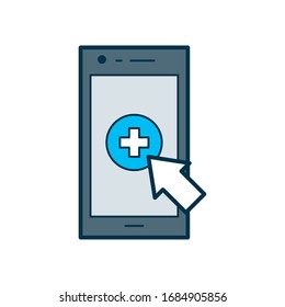 Smartphone and arrow icon over white background, fill and line style, shopping online concept, vector illustration