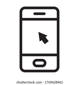 smartphone with arrow icon over white background, line style, vector illustration