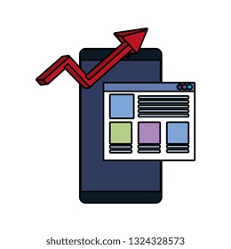 smartphone with arrow statistics and template