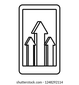Smartphone with arrows up black and white