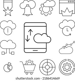 Smartphone, arrows, cloud, SEO icon in a collection with other items