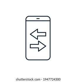 Smartphone, arrows. The concept of updating data, settings, information exchange. Vector icon isolated on white background.