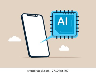Smartphone con inteligencia artificial. IA generativo de herramientas de asistente virtual para el ingeniero de Instrucción y el usuario. Ilustración plana de Vector