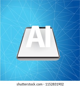 smartphone artificial intelligence network illustration over a blue background