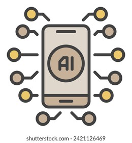 Smartphone and Artificial Intelligence vector AI in Mobile Device concept colored icon or symbol