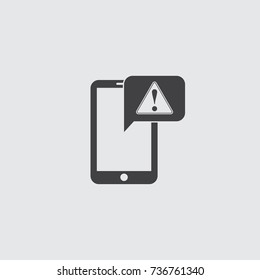 Smartphone with attention icon in a flat design in black color. Vector illustration eps10