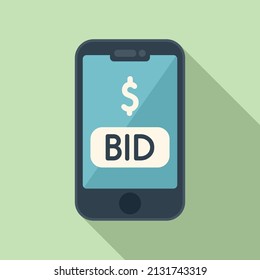 Smartphone Auction Bid Icon Flat Vector. Bidder Process. Finance Event