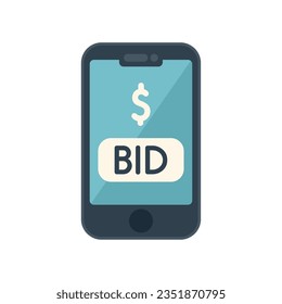 Smartphone auction bid icon flat vector. Bidder process. Finance event isolated