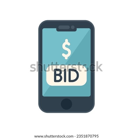 Smartphone auction bid icon flat vector. Bidder process. Finance event isolated
