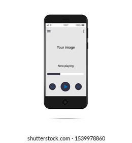 A Smartphone With An Audio Player On The Screen. Mockup Audio Player. Vector Illustration.
