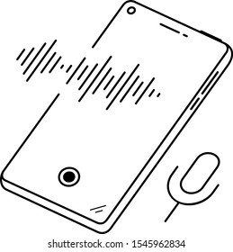Smartphone audio recording. Vector outline icon.