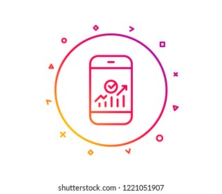 Smartphone Audit or Statistics line icon. Business Analytics with charts symbol. Gradient pattern line button. Smartphone statistics icon design. Geometric shapes. Vector