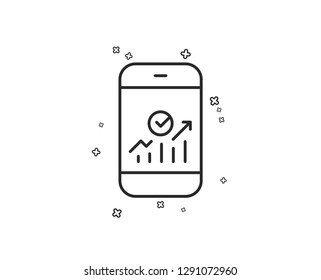 Smartphone Audit or Statistics line icon. Business Analytics with charts symbol. Geometric shapes. Random cross elements. Linear Smartphone statistics icon design. Vector