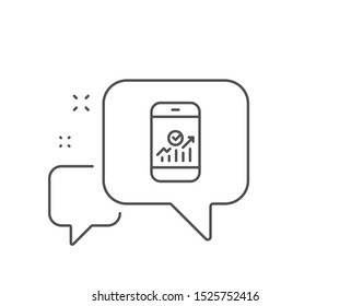 Smartphone Audit or Statistics line icon. Chat bubble design. Business Analytics with charts symbol. Outline concept. Thin line smartphone statistics icon. Vector