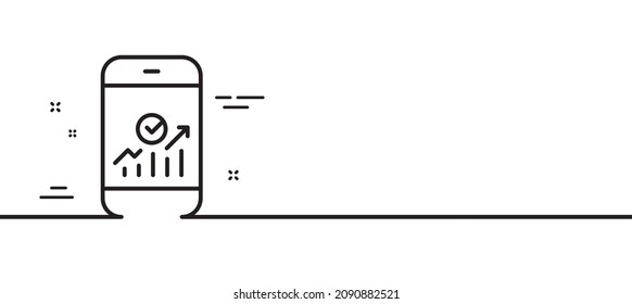 Smartphone Audit or Statistics line icon. Business Analytics with charts symbol. Minimal line illustration background. Smartphone statistics line icon pattern banner. Vector