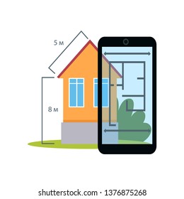 Smartphone augmented reality shows measurement of village home